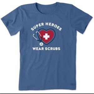 Life is Good Women's Super Heroes Wear Scrubs Short Sleeve Crusher Tee Blue M